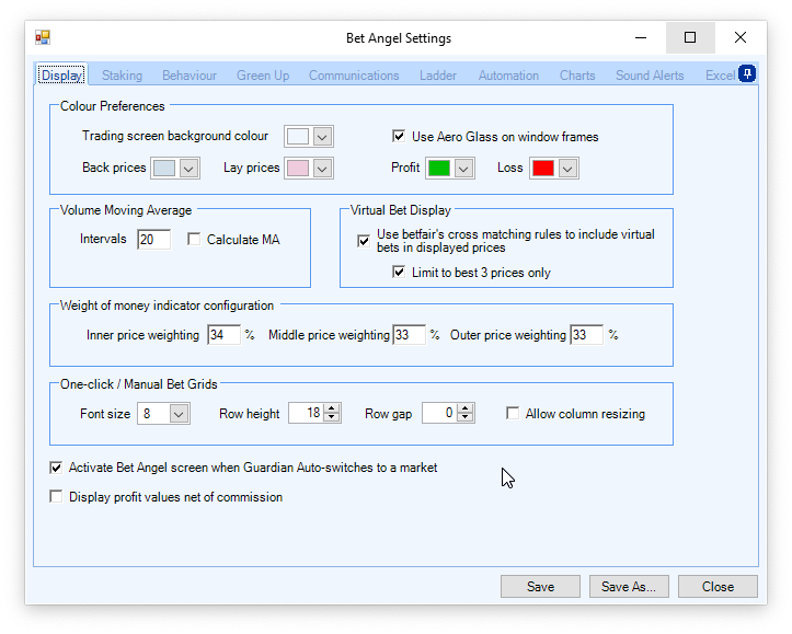 Bet Angel settings - Cross Matching